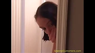 Teen b&period; Sitter watches GRANNY fuck